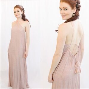 JETSET DIARIES Pleated Halter Maxi Dress Lace Up Open Back Pink Gold‎ Small New